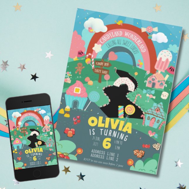 Convite Qualquer idade, aniversário do tema doce (Criador carregado)