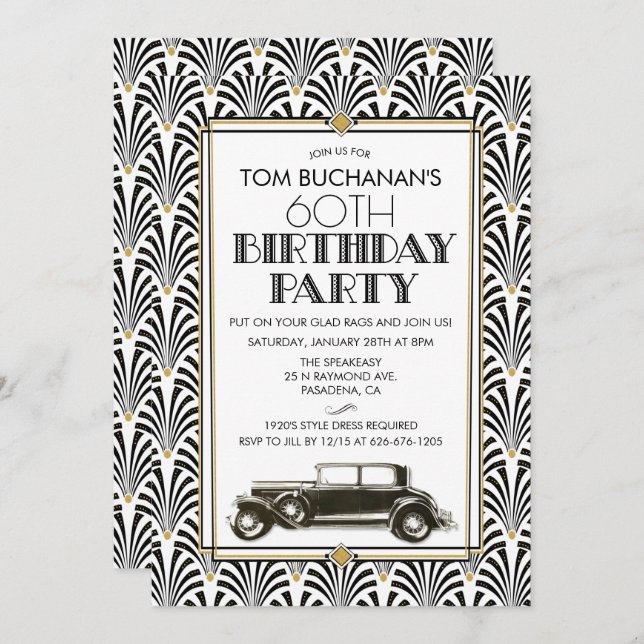 Convite QUALQUER IDADE - Arte de Aniversário Deco Gatsby c (Frente/Verso)