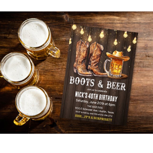 Convite QUALQUER IDADE - Boots and Beer Birthday Invation  (Criador carregado)