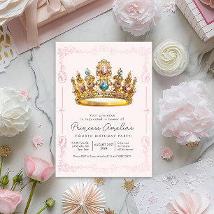 Convite QUALQUER IDADE - Coroa de Princesa Aniversário de