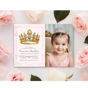 Convite QUALQUER IDADE - Coroa de Princesa Aniversário de