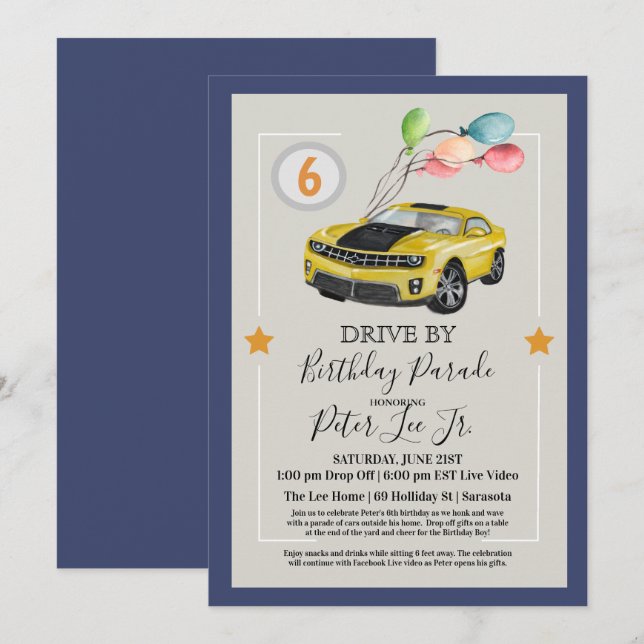 Convite QUALQUER IDADE - Festa de Aniversário Virtual Driv (Frente/Verso)