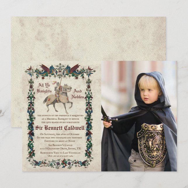 Convite QUALQUER IDADE - Foto de Aniversário Medieval Rena (Frente/Verso)