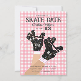 Convite Qualquer idade, Gingham, cor-de-rosa, Skate de cil