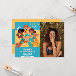 Convite Qualquer idade retro rolo de skate, foto-aniversár