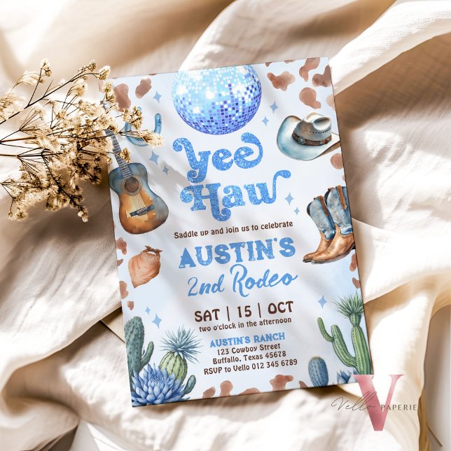 Convite QUALQUER IDADE RODEO Cowboy Blue Brown Aniversário (Criador carregado)