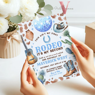 Convite QUALQUER IDADE RODEO Cowboy Blue Brown Aniversário