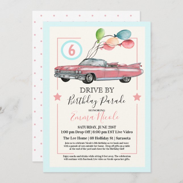 Convite QUALQUER IDADE - Unidade por Festa de aniversário  (Frente/Verso)