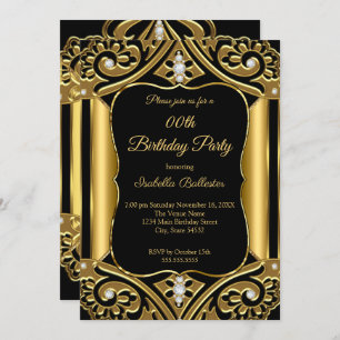 Convite Qualquer imagem de Diamante Dourado preto de Festa