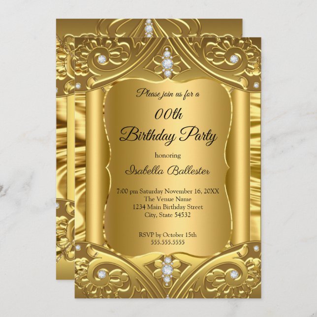 Convite Qualquer imagem de Diamantes Dourados com Festa de (Frente/Verso)