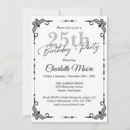 Convite Qualquer moderno de aniversário preto e branco