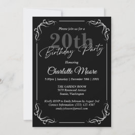 Convite Qualquer moderno de aniversário preto e branco