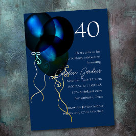 Convite Qualquer número Balões Azuis Iridescentes de Anive