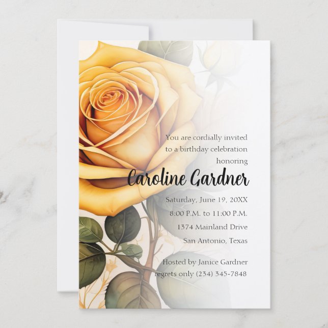 Convite Qualquer Número de Aniversário Convidar Rosas Amar (Frente)