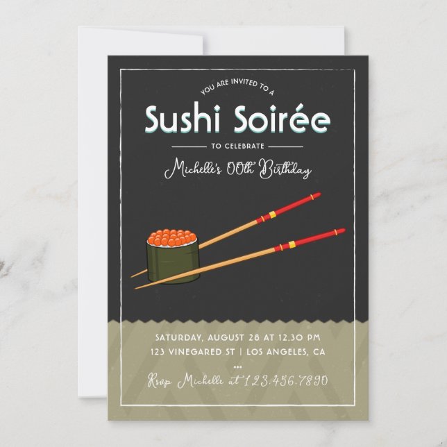 Convite Qualquer Ocasião Moderna Jantar de Soirée de Sushi (Frente)
