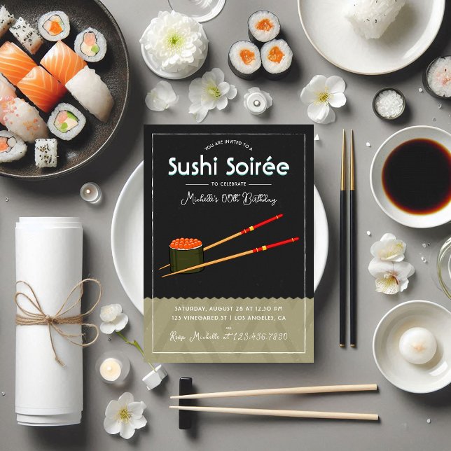 Convite Qualquer Partido de Janto Moderno Sushi Soirée (Any occasion Sushi Dinner Party custom Invitation)