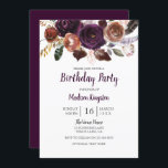 Convite Qualquer Pêssego de Idade e Festa de aniversário F<br><div class="desc">Qualquer Festa de aniversário Floral de Pêssego e Cuta Roxo da Idade Consulte a coleção correspondente no repositório</div>