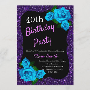 Convite Qualquer Rosa Azul Roxo de Aniversário