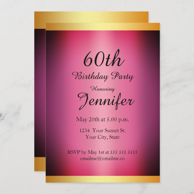 Convite Qualquer rosa Festa de aniversário Dourado (Frente/Verso)