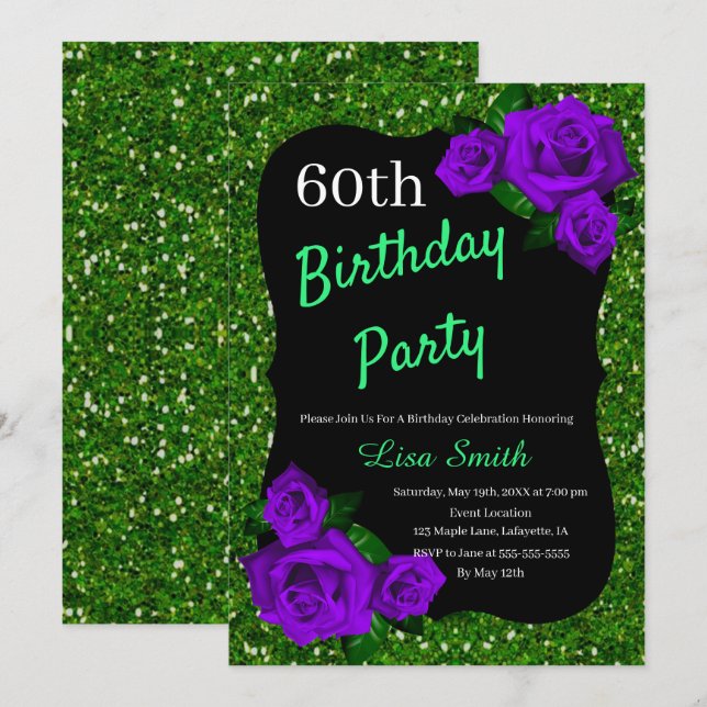 Convite Qualquer Rosa verde brilhante de Aniversário (Frente/Verso)