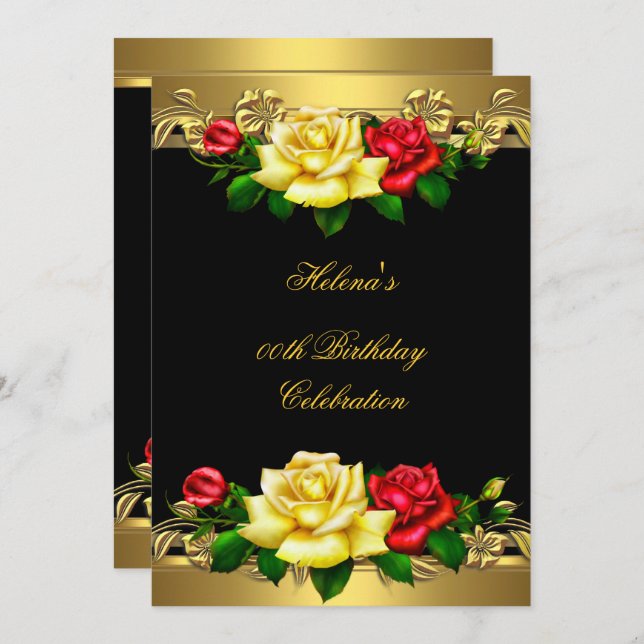 Convite Qualquer Rosa Vermelho Elegante Festa de aniversár (Frente/Verso)