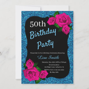 Convite Qualquer Rosas Rosa Rosa-Rosa Azul de Aniversário