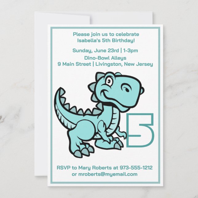 Convite Qualquer Teal T Rex Dinossauro de Idade Aniversári (Frente)