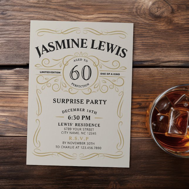 Convite Qualquer Whiskey de idade temia surpresa 60 anos (Any Age Whiskey themed surprise 60th birthday Invitation)