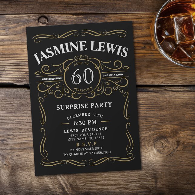 Convite Qualquer Whiskey de idade temia surpresa 60 anos (Any Age Whiskey themed surprise 60th birthday Invitation)