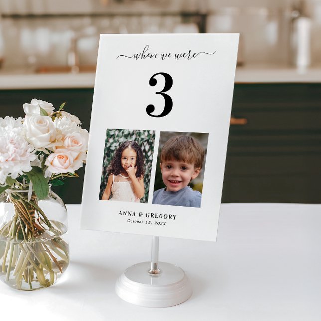 Convite Quando Éramos 3 Fotos de Infância Número da Tabela (Criador carregado)