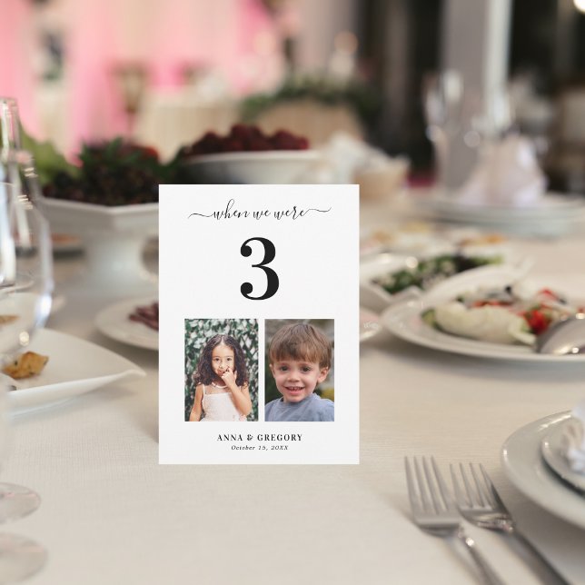 Convite Quando Éramos 3 Fotos de Infância Número da Tabela (Criador carregado)