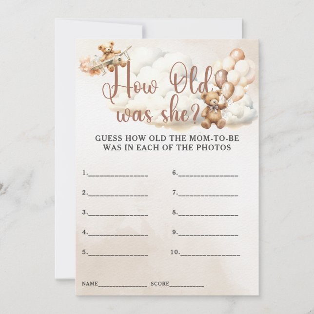 Convite QUANTOS ANOS ELA TINHA Chá de fraldas Jogo Urso Bo (Frente)