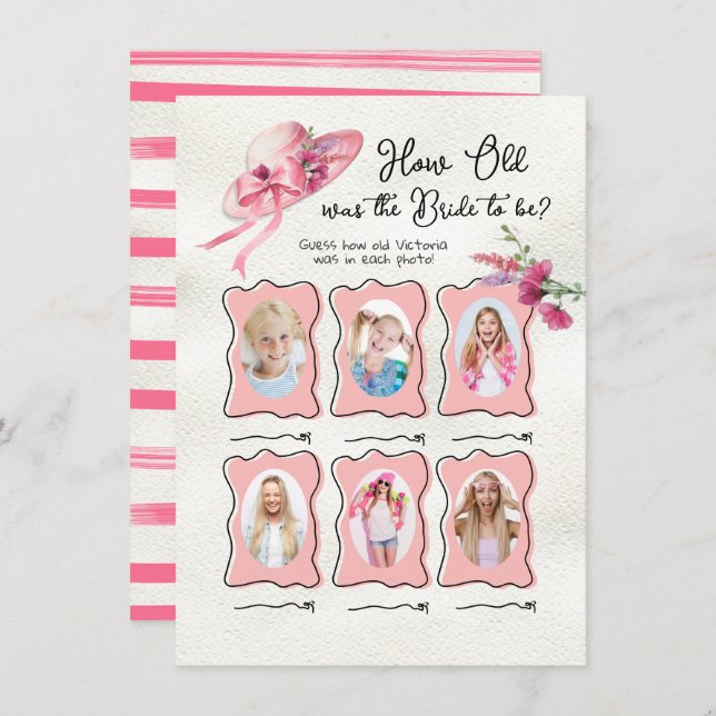 Convite Quantos anos tinha o jogo de noiva Derby Pink Hat  (Frente/Verso)