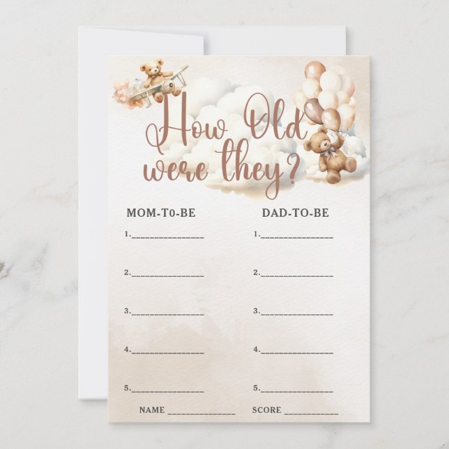 Convite QUÃO VELHOS ELES ERAM Jogo de Chá de Bebê Urso Fof (Frente)