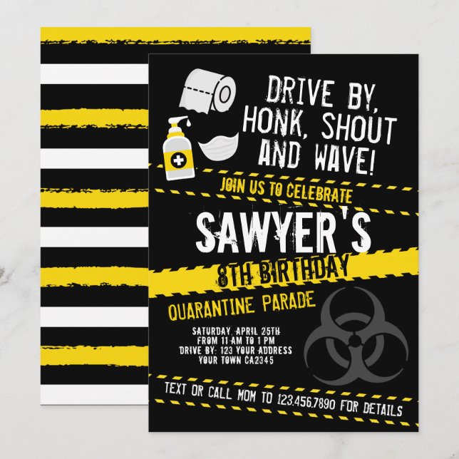 Convite Quarantine Birthday Parade (Frente/Verso)