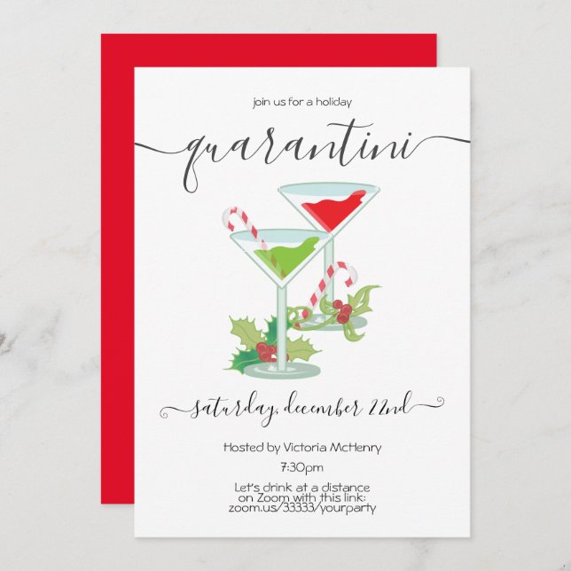 Convite Quarantini Mistletoe e Martinis Holiday Party (Frente/Verso)
