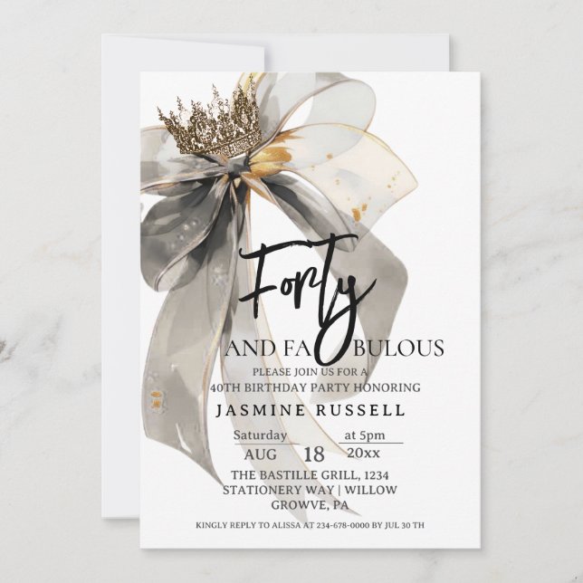 Convite Quarenta e fabulosa Festa de aniversário de Arco p (Frente)