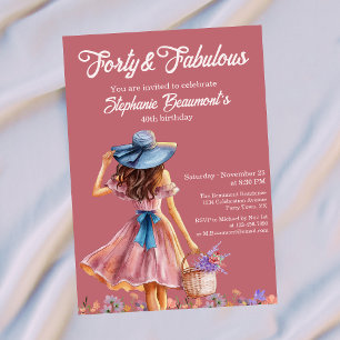 Convite Quarenta e Fabulosa Mulher Elegante Aniversário de