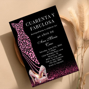 Convite Quarenta e Fabulosas Pink Glam 40º Aniversário Esp