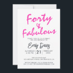 Convite Quarenta e Fabuloso Rosa Brilhante | aniversário d<br><div class="desc">Um convite para fotos chique, elegante e aniversário de 40 anos que você pode personalizar e enviar para a sua festa da quadragésima festa de aniversário. As palavras "quarenta e fabuloso", em preto e rosa claro, são utilizadas na escrita de na moda e na tipografia moderna. Desenvolvido exclusivamente para você...</div>