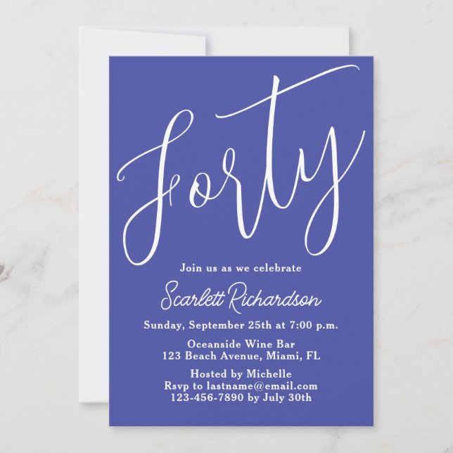 Convite Quarenta e moderna Lavanda de Script Purple (Frente)