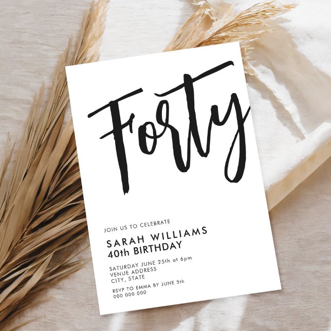 Convite Quarenta e modernos aniversário de 40 anos preto e (Criador carregado)