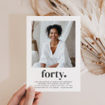 Convite Quarenta e quarenta Foto Quadrada do Coração - Ani<br><div class="desc">Celebre seu aniversário de marco em estilo com este aniversário de 40 anos de Convite moderno! Esta design elegante apresenta espaço para uma foto personalizada e a palavra "quarenta" com um encantador pequeno coração ao lado, criando um toque quente e convidativo. Perfeito para dar o tom de uma celebração inesquecível,...</div>