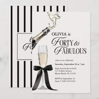 Convite Quarenta & Fabuloso Chic Champanhe Arco 40º Aniver