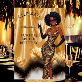 Convite Quarenta Fabulosos Aniversário Elegante Dourado Pr