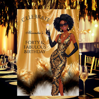 Convite Quarenta Fabulosos Aniversário Elegante Dourado Pr