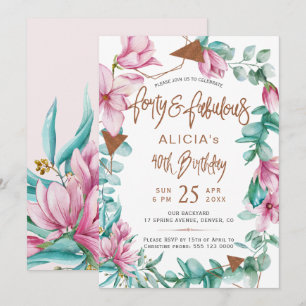 Convite Quarenta Fabulosos floral aquarela aniversário de 