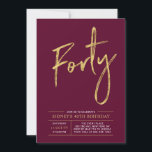 Convite Quarenta | Moderno Dourado e aniversário de 40 ano<br><div class="desc">Celebre seu dia especial com este simples convite de festas na moda. Este design apresenta um script de pincel chic "Quarenta" com um layout limpo na combinação de cores vermelho e dourado. Há mais designs e suprimentos de festas disponíveis no meu compro,  BaraBomDesign.</div>