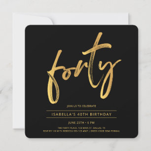 Convite Quarenta Moderno Minimalista Preto Dourado Anivers