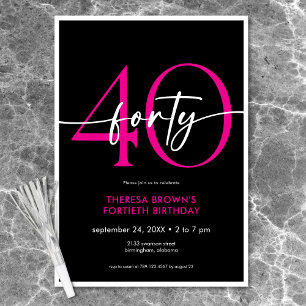 Convite Quarenta Script Mínimo Rosa Moderno - Aniversário